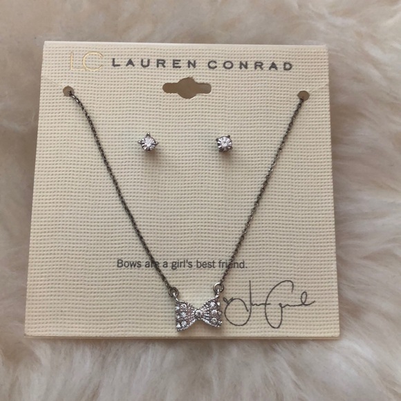 LC Lauren Conrad Silver Bow Necklace Earrings Set - Picture 3 of 8